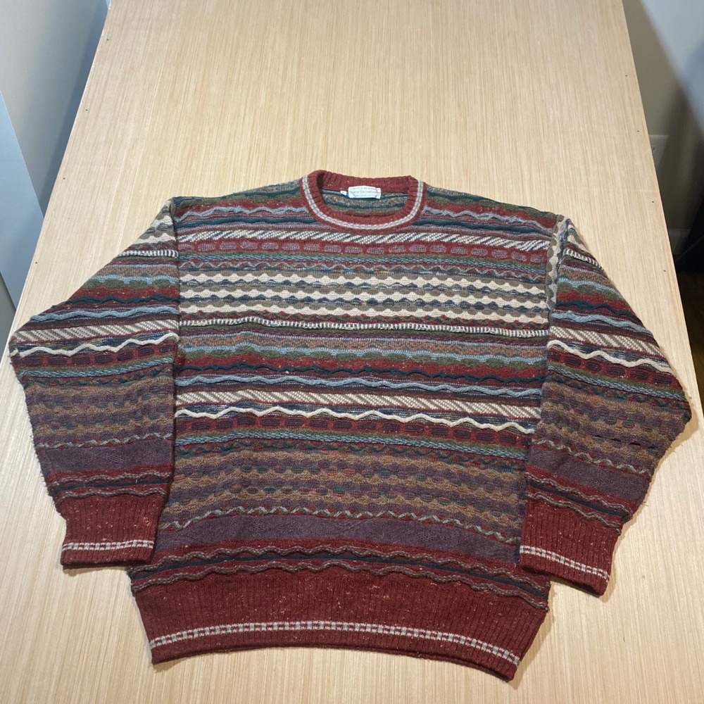 Norm Thompson Large Made in Italy Multi Color  3d Knit Coogi Style Sweater